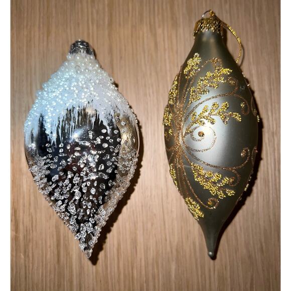 Lot of 4 Vintage Mixed Blown Glass Assorted Teardrop Ornaments Christmas - Picture 3 of 6